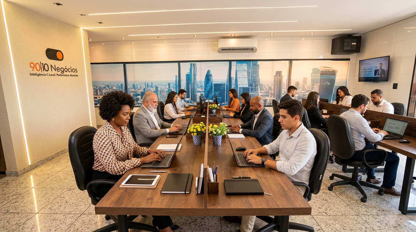 Espaço coworking em Goianira com profissionais trabalhando nas estações