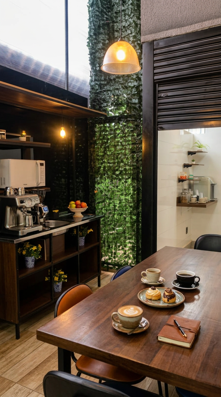 Copa e lounge com café do 90|10 Coworking em Goianira